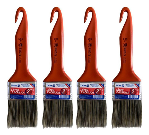 Kit 4 Trincha Pincel Para Pintura Látex Acrílica 2'' Tigre