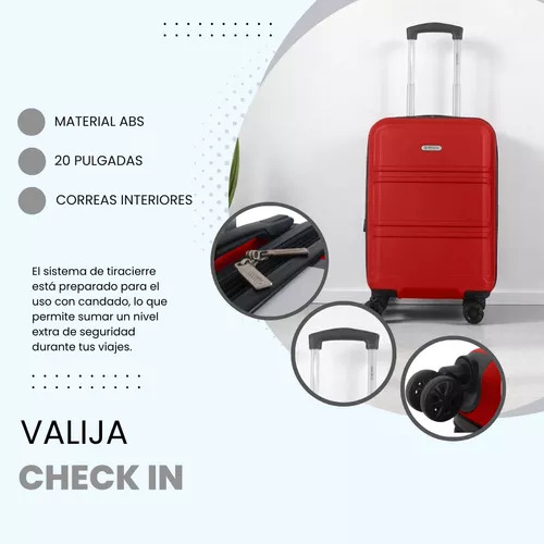 Valija Carry On Check In De Mano Color Rojo 20 Pulgadas Rígida Liviana Con Ruedas 360 Asa Telescópica Chica Tamaño Cabina Viaje Reforzada