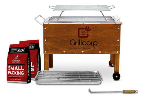 Caja China Mediana + Par Varillas + Accesorios - Grillcorp Color Caoba