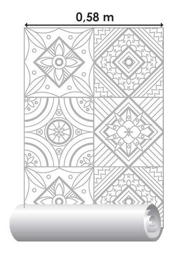 Imagem 3 de 5 de Papel De Parede Adesivo Azulejo Geométrico N06069 Rolo De 0,