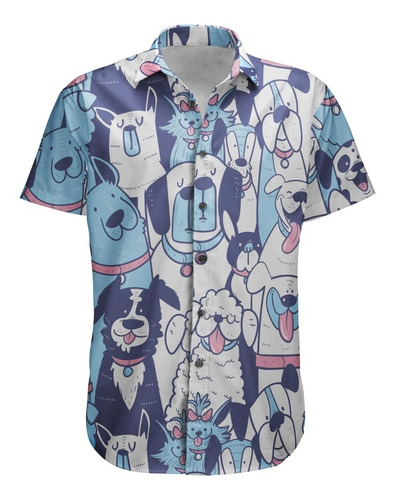 Camisa Botão Dog Pet Animal Cachorros Fofo Cute Tumblr Retro