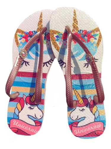 Chinelo Infantil Com Glitter - Unicórnio - Envio Imediato