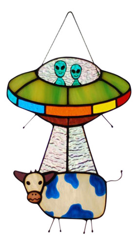 Panel De Vitral Pintado Con Forma De Ovni Con Forma De Vaca