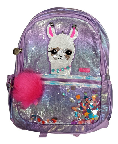 Imagen 2 de 6 de Mochila Lentejuelas Llama Confeti Espalda 91386 17 PuLG Edu