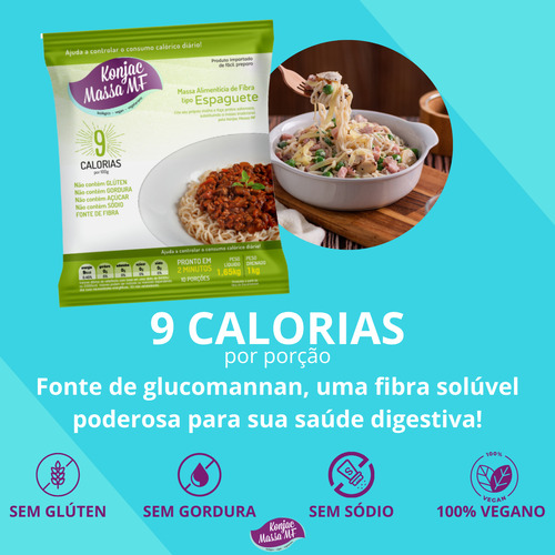 Konjac Tipo Macarrão Espaguete 1kg Saudável Zero Gordura