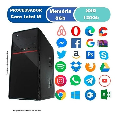 Imagem 2 de 2 de Pc Cpu Nova Intel Core I5 8 Gb Ssd 120 Gb + Kit + Gravavador