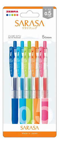 Set De 5 Lápices Tinta Gel Punta 05 Zebra Sarasa Clip