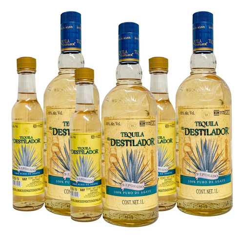Tripack Tequila Destilador Reposado 1l Con Pacha 250ml