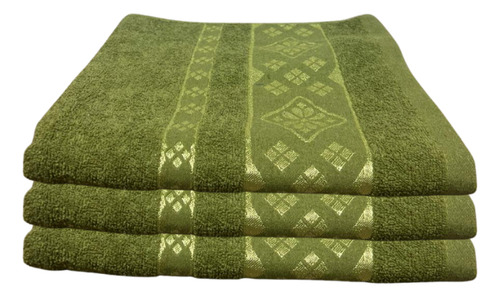 Juego 3 Toallas De Baño Grande Cuerpo Completo Algodón Suave Color Verde Diseño 2