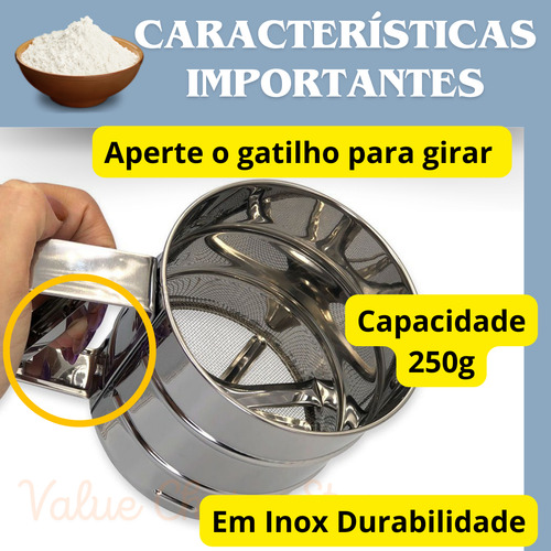 Polvilhador Caneca Peneira Inox Com Gatilho Açúcar Farinha