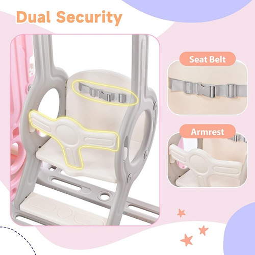Tobogan 5 En 1 Para Niños Columpio Color Rosa Marca Merax