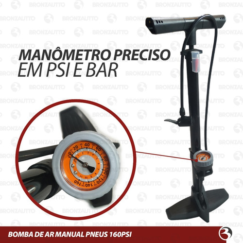 Imagem 4 de 7 de Bomba De Ar Manual Pneus Carro Moto Bicicleta 160psi Starfer