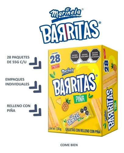 Barritas Marinela Piña Con 28 Pzas De 55 G C/u