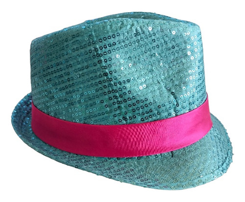 Sombrero Azul Celestw Con Lentejuela Y Liston Rosa