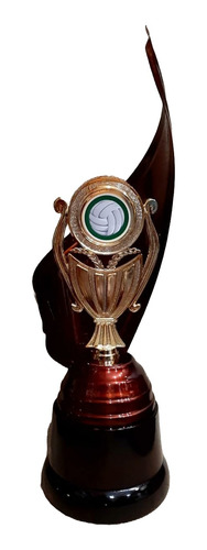 Trofeo Metálico Alegoría Base Madera Voley Femenino 35cm