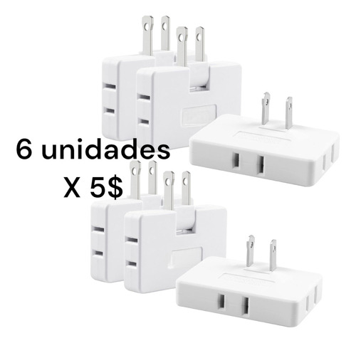 Adaptador Enchufe Doble Via Giratorio 6 Unidades 