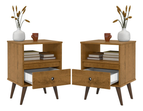Imagem 2 de 4 de Kit Com 2 Mesas De Cabeceira Wood New - Freijó