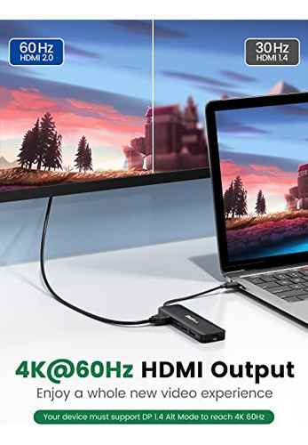 Adaptador Usb C Hub Hdmi Pd, Hub Dockteck 6 En 1 Tipo C Con