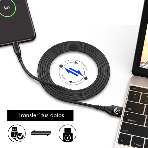 Imagen 8 de 10 de Cable De Datos Y Carga Reforzado Usb - Usb C