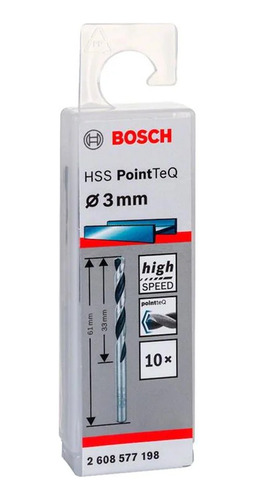 Kit 10 Brocas De Aço Rápido Bosch Hss Pointteq 3,0mm