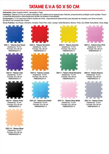 Kit 20 Tapetes Tatames Eva Bebe Infantil 50x50x1cm Colorido