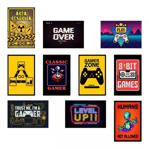 10 Placas Decorativas Quadros Gamer Nerd Geek Video Games Antigos Retro  Jogos Quarto Sala Gaming