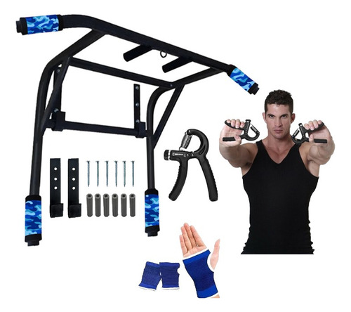 Barra Multifuncional 2 En 1 Dominadas + Hand Grip Regulable