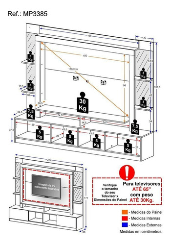 Rack C/ Painel E Suporte Tv 65 C/ Espelho Oslo Multimóveis
