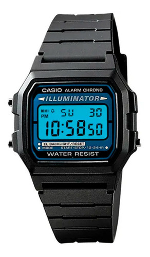 Reloj Casio Digital Varon F-105w-1a Color de la correa Negro Color del bisel Negro Color del fondo Gris