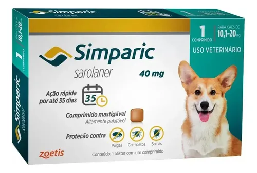 Simparic Zoetis 40 Mg 10,1 A 20 Kg 1 Unidade ...