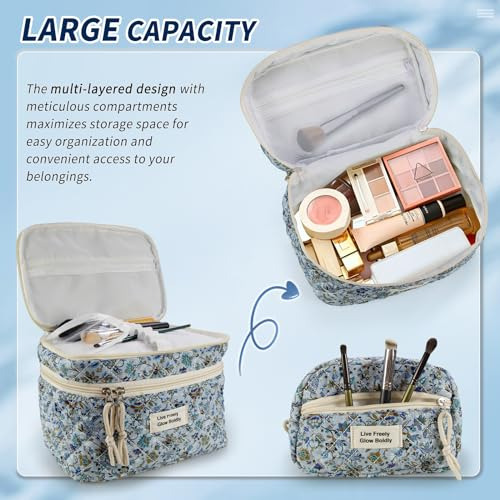 Bolsa Maquillaje Grande 3 Piezas Acolchada Doble Capa Flores