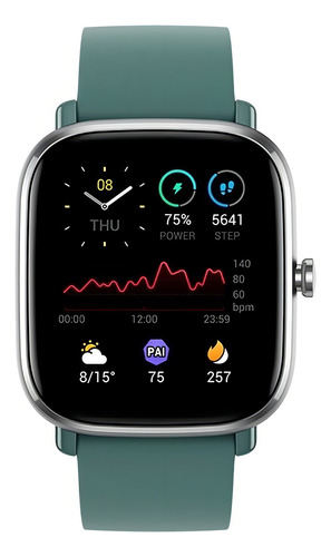 Smartwatch Amazfit Fashion GTS 2 Mini display de 1.55" con correa de silicona color sage green y caja color silver