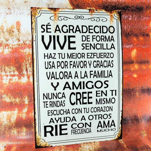 Cartel De Chapa Sé Agradecido Vive Ríe Ama Apto Exterior 