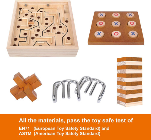 Gothink Juego De Mesa 5 En 1 Con Rompecabezas De Madera, Rom