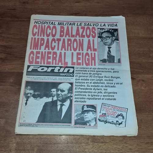 Diario Fortin Mapocho 22 Marzo 1990 Atentado General Leigh