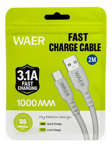 Cable Usb Tipo C Carga Super Rápida 3.1a 2 Metros Blanco Blanco
