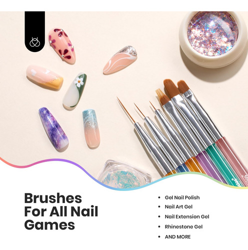 Juego De 6 Pinceles Para Arte En Las Uñas Con Cerdas Suaves A1-nail Art Brush Set 6pcs