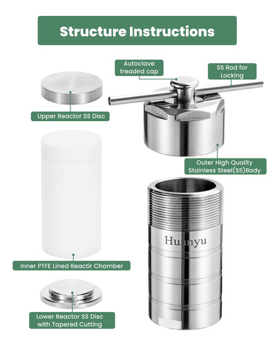 Reactor De Autoclave De Síntesis Hidrotermal Huanyu 200 Ml 2