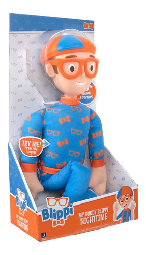 Imagen 2 de 7 de Blippi Peluche Con Pijama Nighttime Con 10 Sonidos 45 Cm Edu