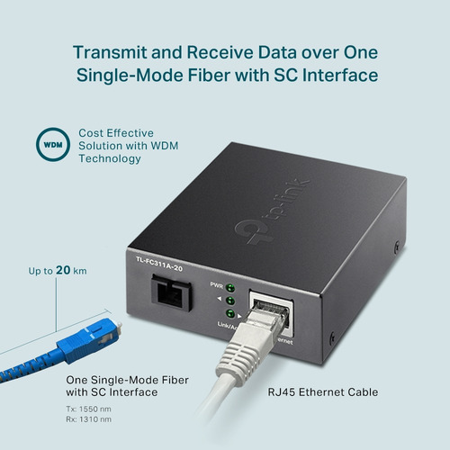 Convertidor De Medios Fibra Optica Lan Gigabit Wdm 20km