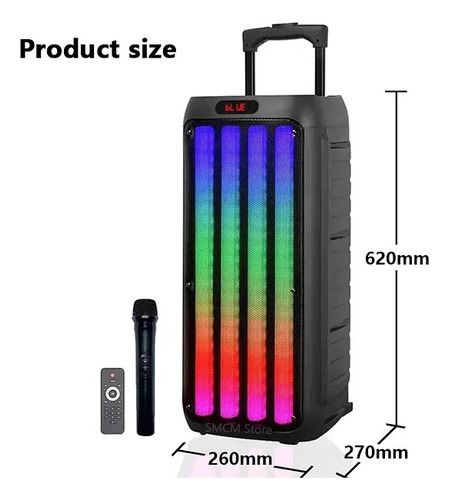 Parlante Bluetooth Radio Fm Luces Micrófono Color Negro