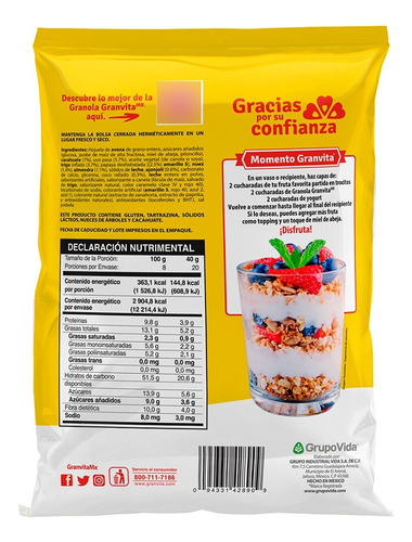 Granola Granvita Con Frutas En Bolsa 800 G