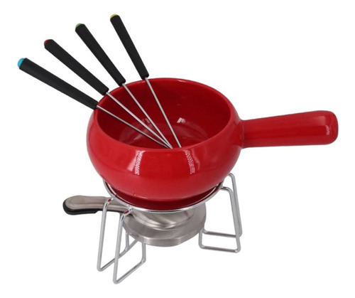 Kit Panela Fondue Cerâmica Aparelho Imediata Cor Vermelho