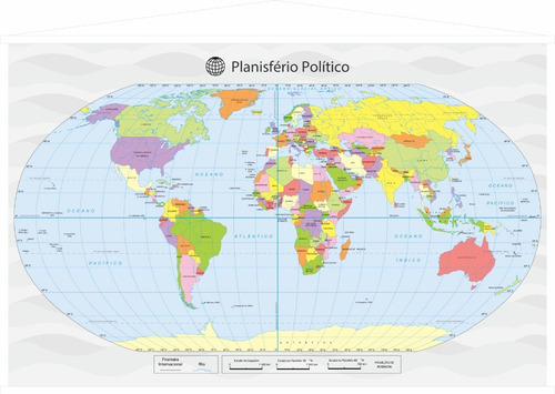 Banner Lona Planisferio Político Mapa Mundi Geografia 110x70