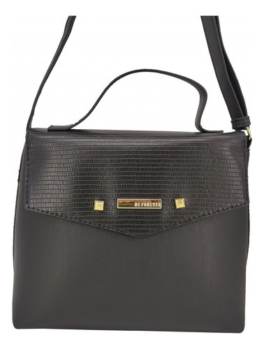 Bolsa Feminina Casual Be Forever Com Alça De Ombro 3313115a Cor Preto Desenho Do Tecido Liso