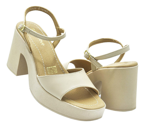 Sandalia Dama Green 93085 Beige Moda Casual Tacón 22 Al 26