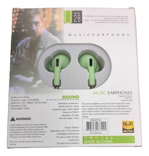 Audifono Auricular Intrauditivos Aux 3,5 Mm - Verde