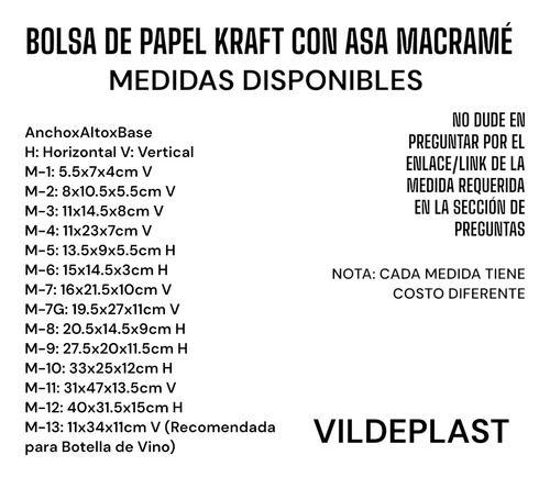 1 Bolsa Papel Kraft Asas Macrame 11x11x34cm M-13 P/ Botella