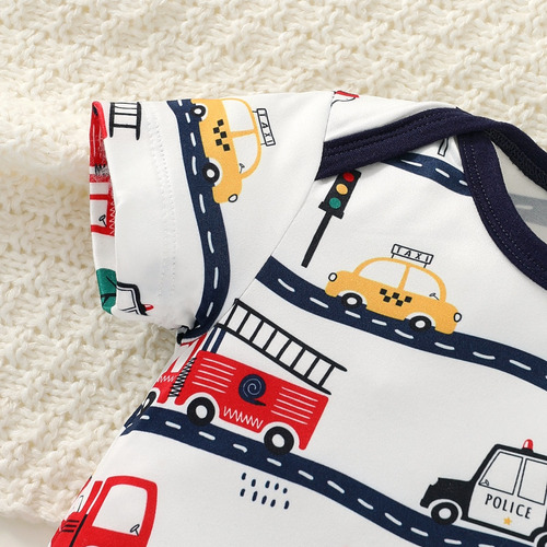 Conjunto Verano Mameluco Con Estampado Coches Para Bebé Niño Azul Oscuro 3-6 M