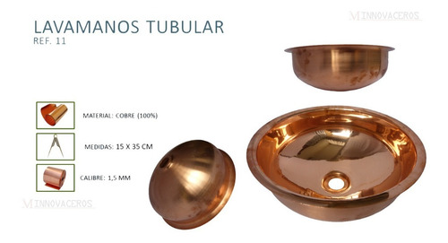 Imagen 2 de 2 de Lavamanos De Baño En Cobre Tubular De 35cm Innovaceros